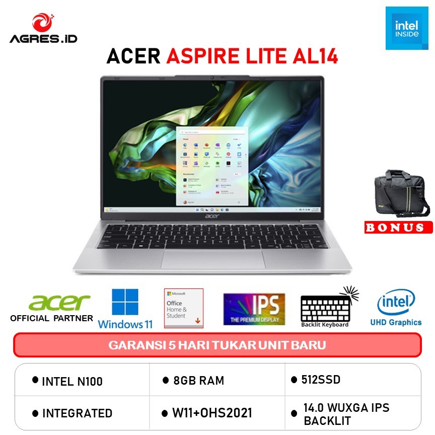 Jual Acer Aspire Lite Al Intel N Gb Gb W Ohs Wuxga Slv P C G Shopee Indonesia