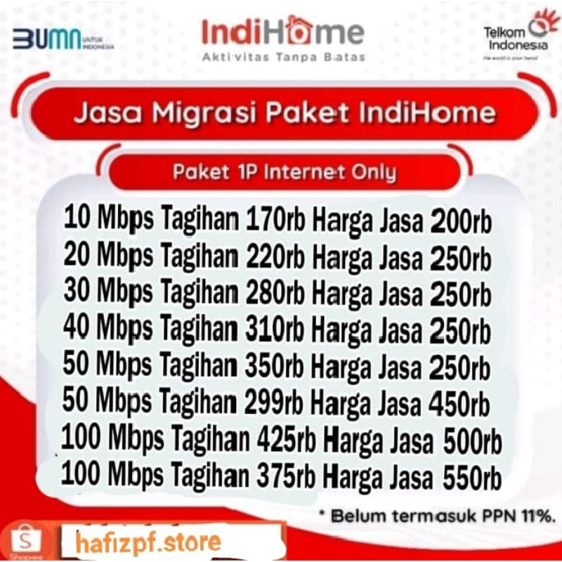 Jual Migrasi Indihome Paket 1P 10 100 Mbps Downgrade