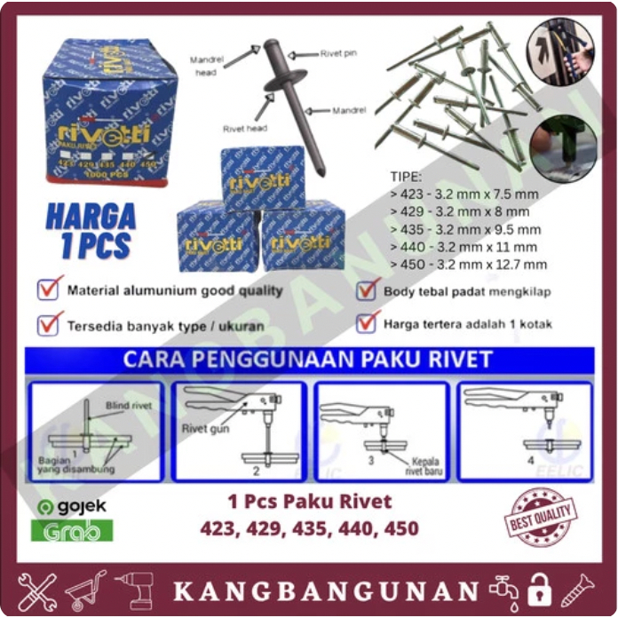 Jual Paku Rivet 423, 429, 435, 440, 450 Blind Rivet Paku Tembak sip ...
