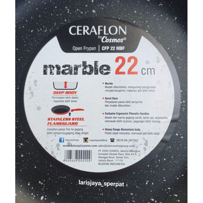Jual cosmos ceraflon fryfan marble 22 cm CFP 22 MBF (HITAM) | Shopee ...