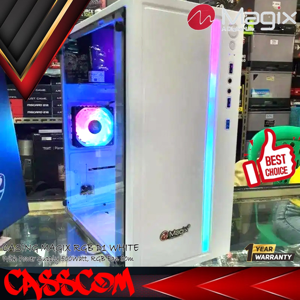 Jual Gaming Case Magix White Model D1 Plus PSU 500 Watt + Fan RGB ...