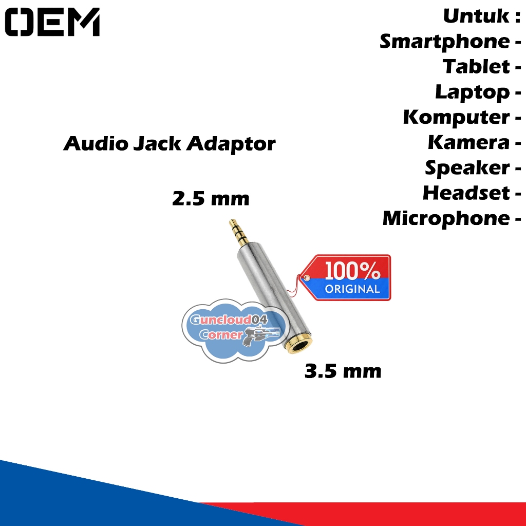 Jual OMTP CTIA Audio Jack Adaptor 3.5 mm to 2.5 mm Colokan Converter ...