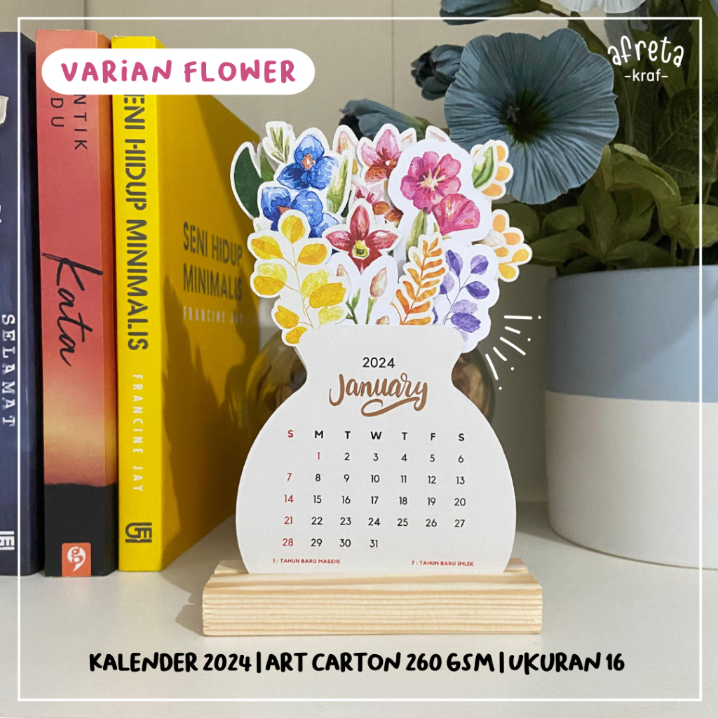 Jual 2024 Calendar Flower Kalender 2024 Aesthetic Desk Calendar Kalender Meja Kalender 