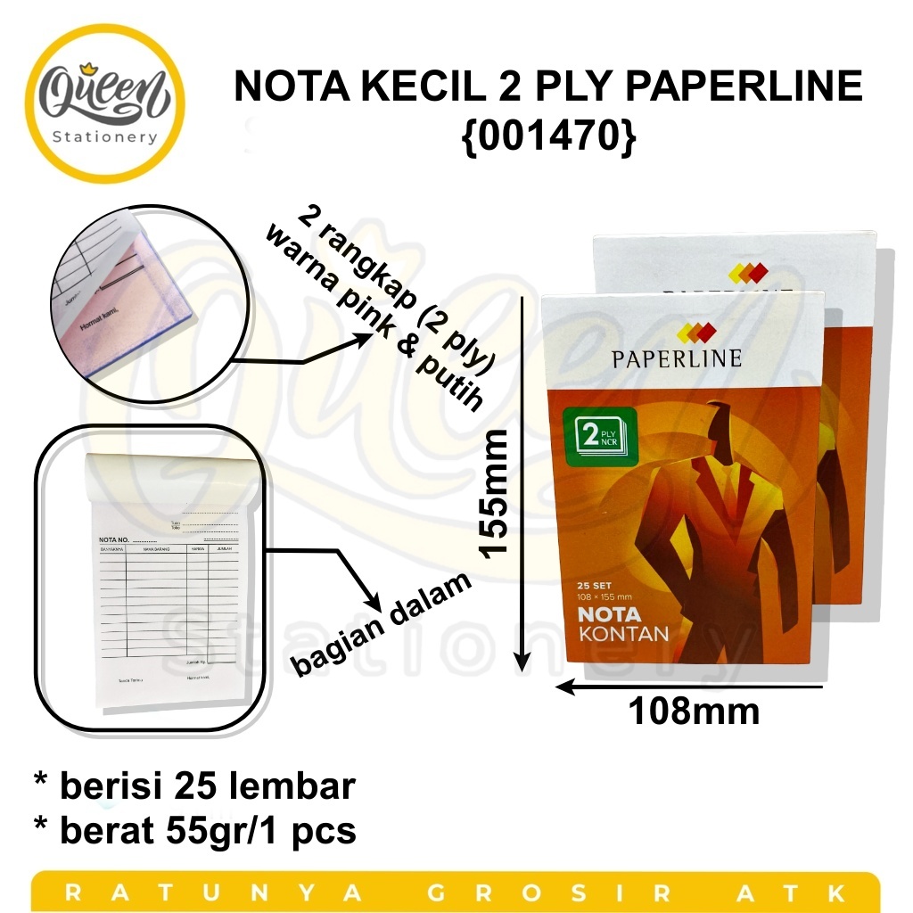 Jual 1 PCS NOTA KECIL KONTAN 2 PLY PAPERLINE / 25 LEMBAR NOTA KECIL ...