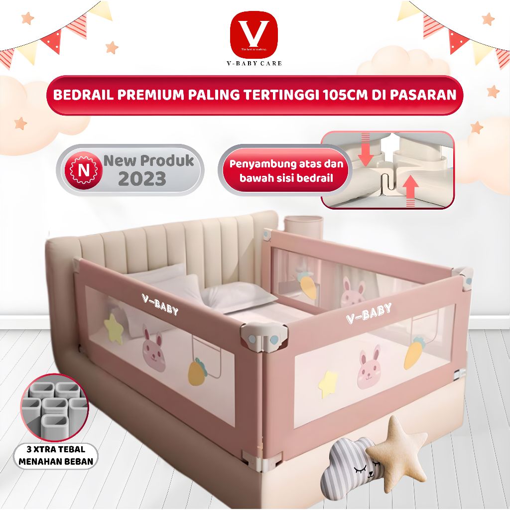 V-BABY CARE babyBedrail Baby Bed Rail Safety Guard Bedguard Fence Extra  Tall Pembatas Pengaman Pagar Kasur Bayi Tempat Tidur Bayi Ranjang Anak Bayi 