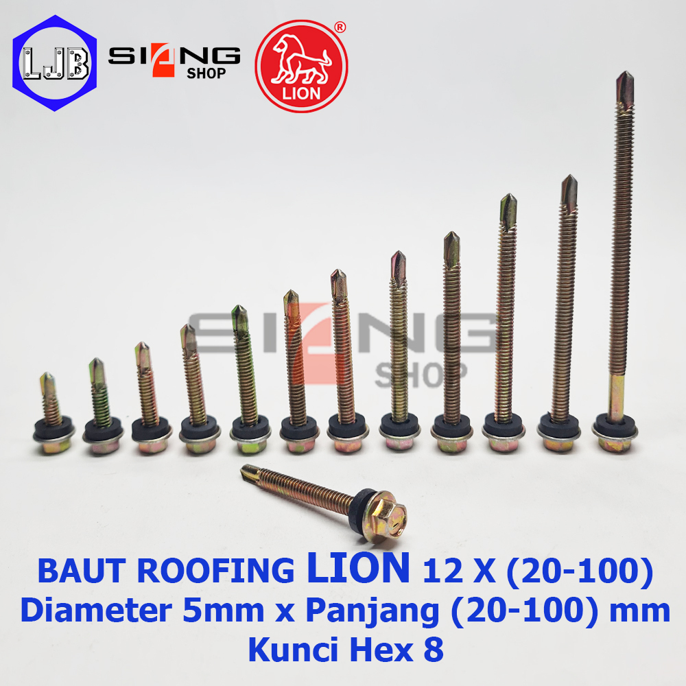 Jual Per 100bj Baut Roofing LION #12 Panjang 20 sd 100mm | Shopee Indonesia