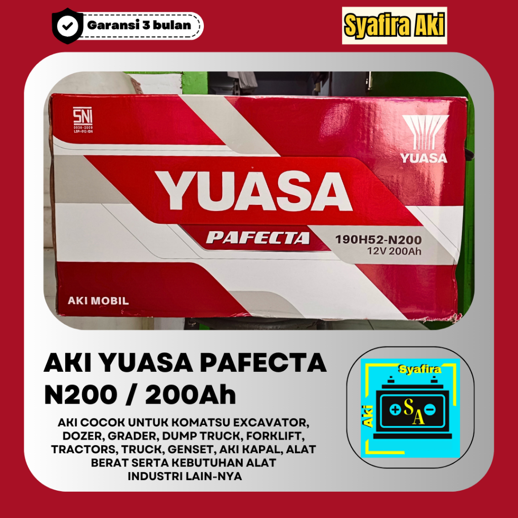 Jual AKI MOBIL/GENSET YUASA PAFECTA N200 / 190H52 12V 200Ah | Shopee