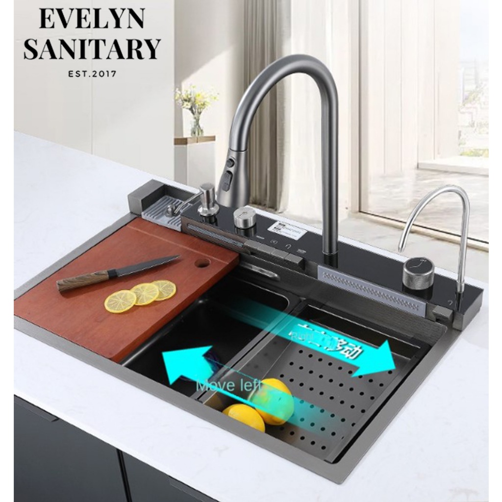 Jual Kitchen Sink Modern 7545 Luxury Black Digital LED Stainless Steel ...