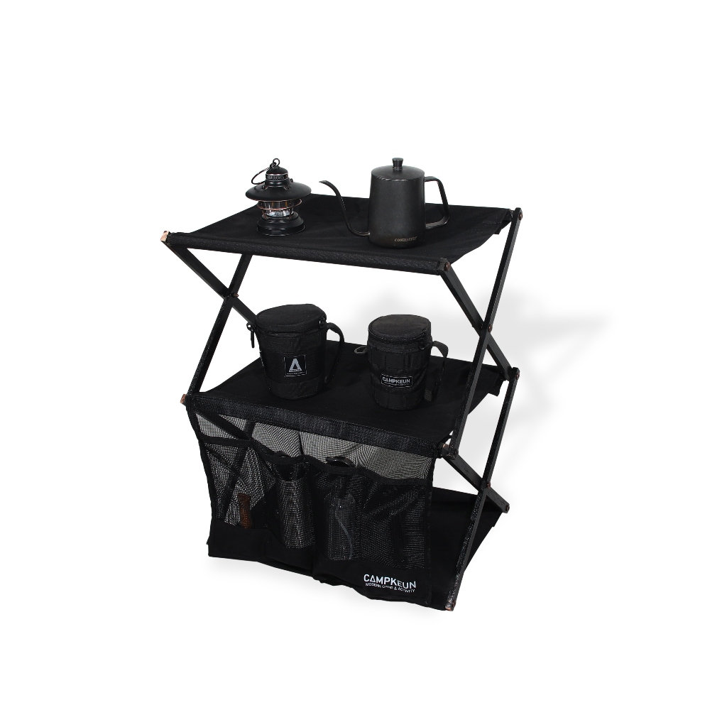 Jual Campkeun Folding Rak Kayu Camping Black Cordura Velcro 3 lantai ...