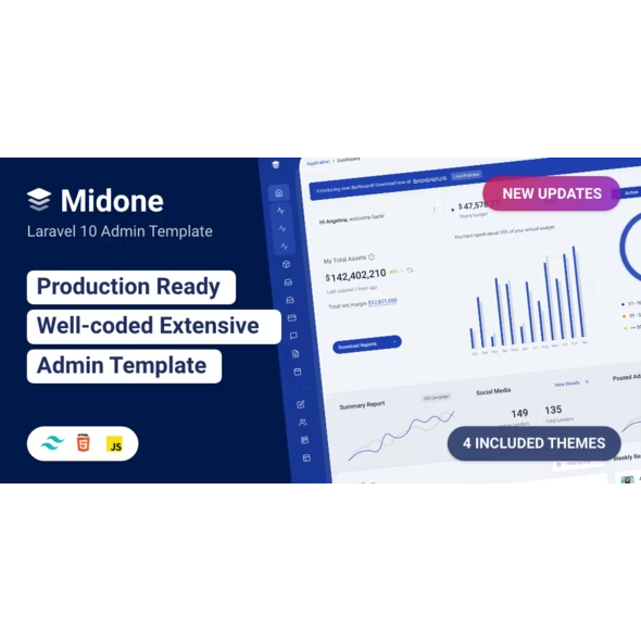 midone - laravel 10 admin dashboard template   html version