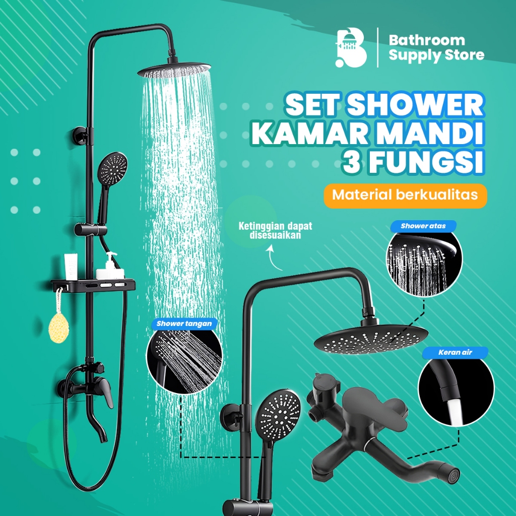 Jual Shower Set 3in1 shower kamar mandi/ Set Shower Kamar Dengan Keran/ Set Shower Bulat Full ...