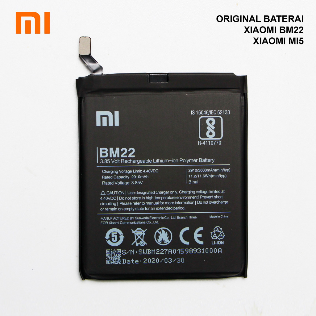 Jual BATERAI BATTERY ORIGINAL 100 BM22 XIAOMI MI5 2910mAh | Shopee ...