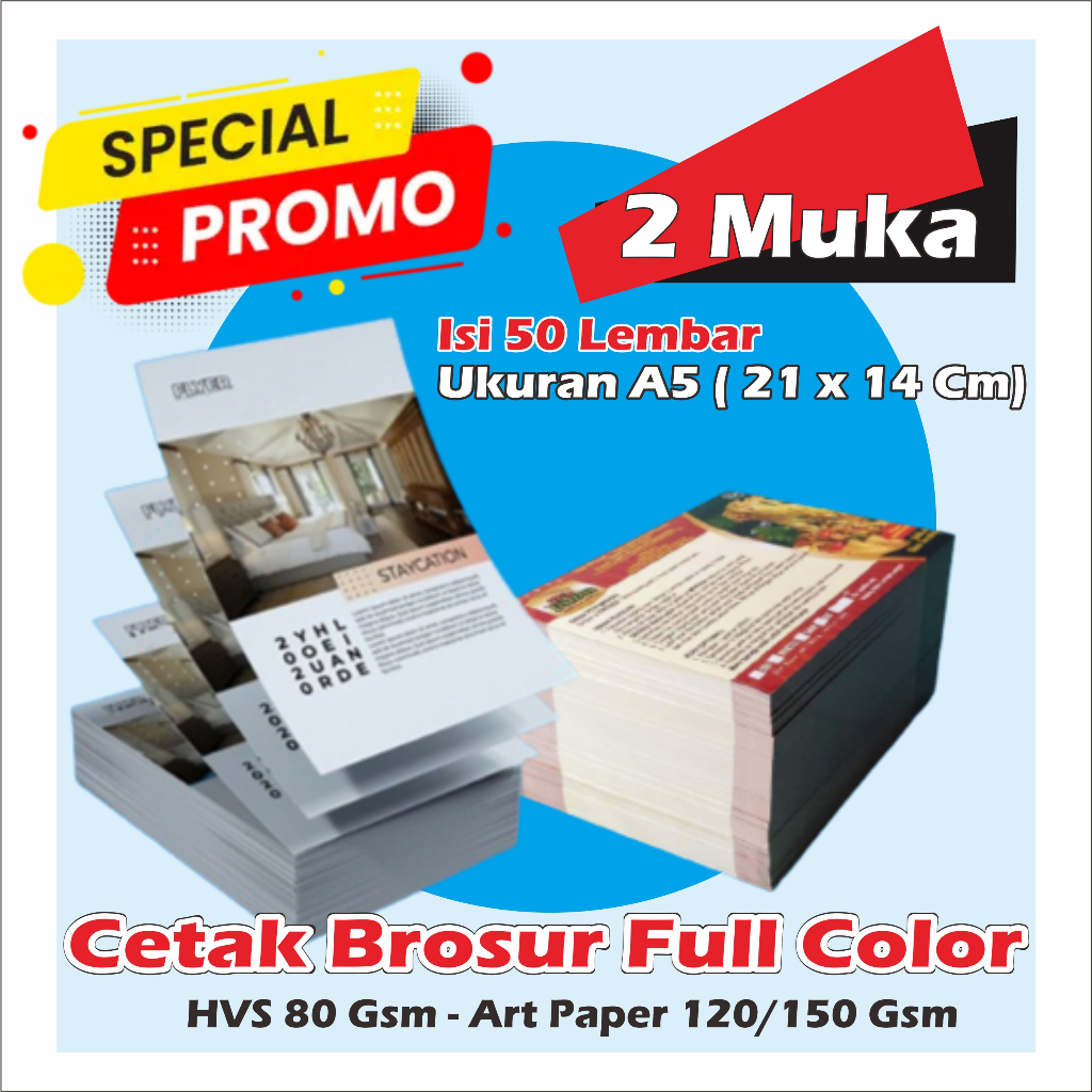 Jual Cetak Brosur Ukuran A5 Full Color 2 Muka Bulak Balik Brosur Custom ...