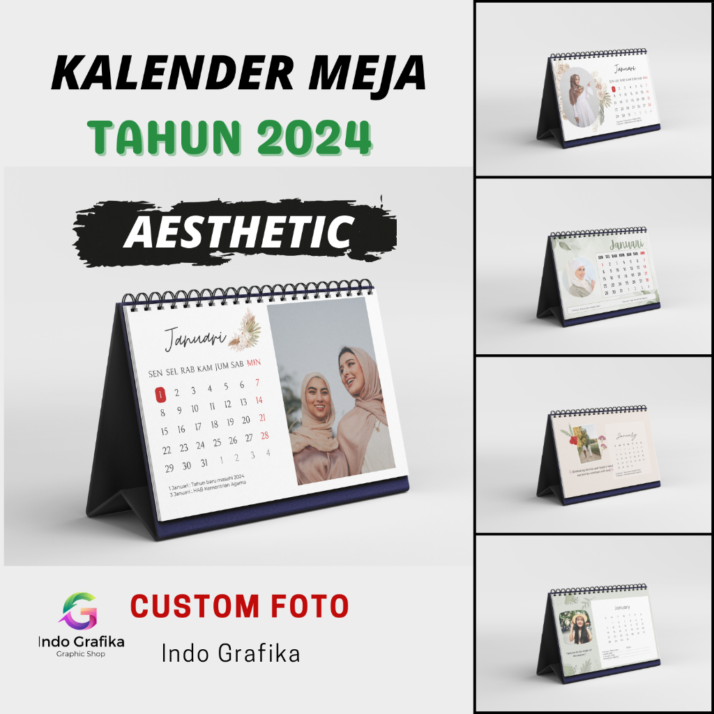 Jual kalender custom foto 2024 aesthetic / kalender duduk, kalender ...