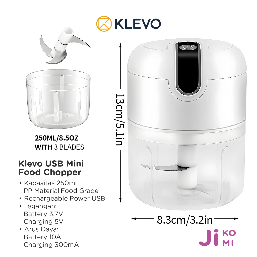 Jual KLEVO MINI CHOPPER BLENDER PORTABLE 3 MATA PISAU USB CHARGE - JI ...