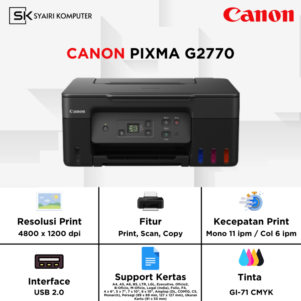 Jual Printer Canon Pixma G2770 3 In 1 Print Scan Copy Shopee Indonesia 2489