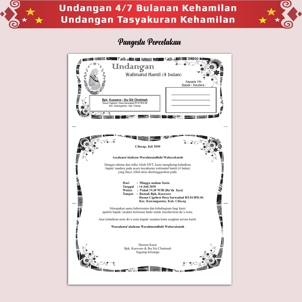 Jual Cetak Undangan 4/7 Bulanan Kehamilan, Undangan Tasyakuran