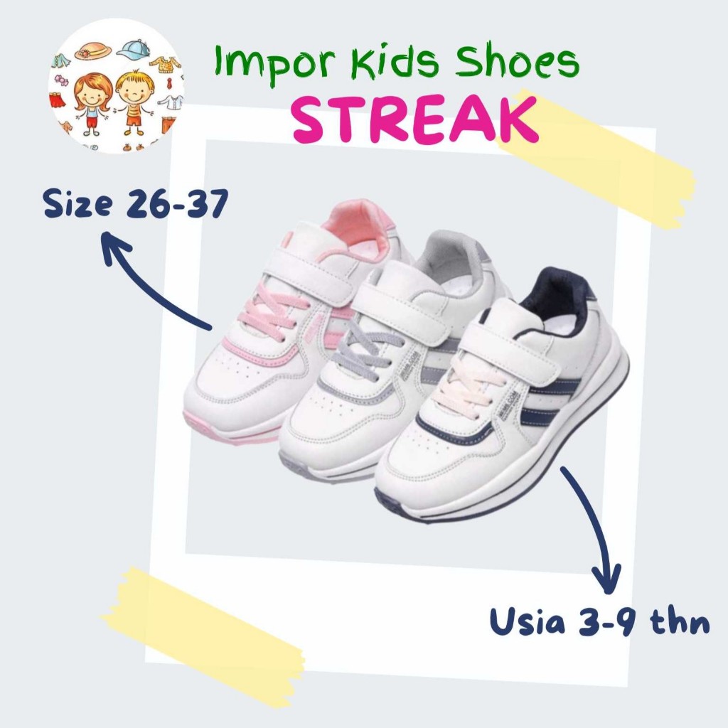 Jual Sepatu Anak STREAK Kids Sneakers Size 26-37 Usia 3-9 Tahun ...