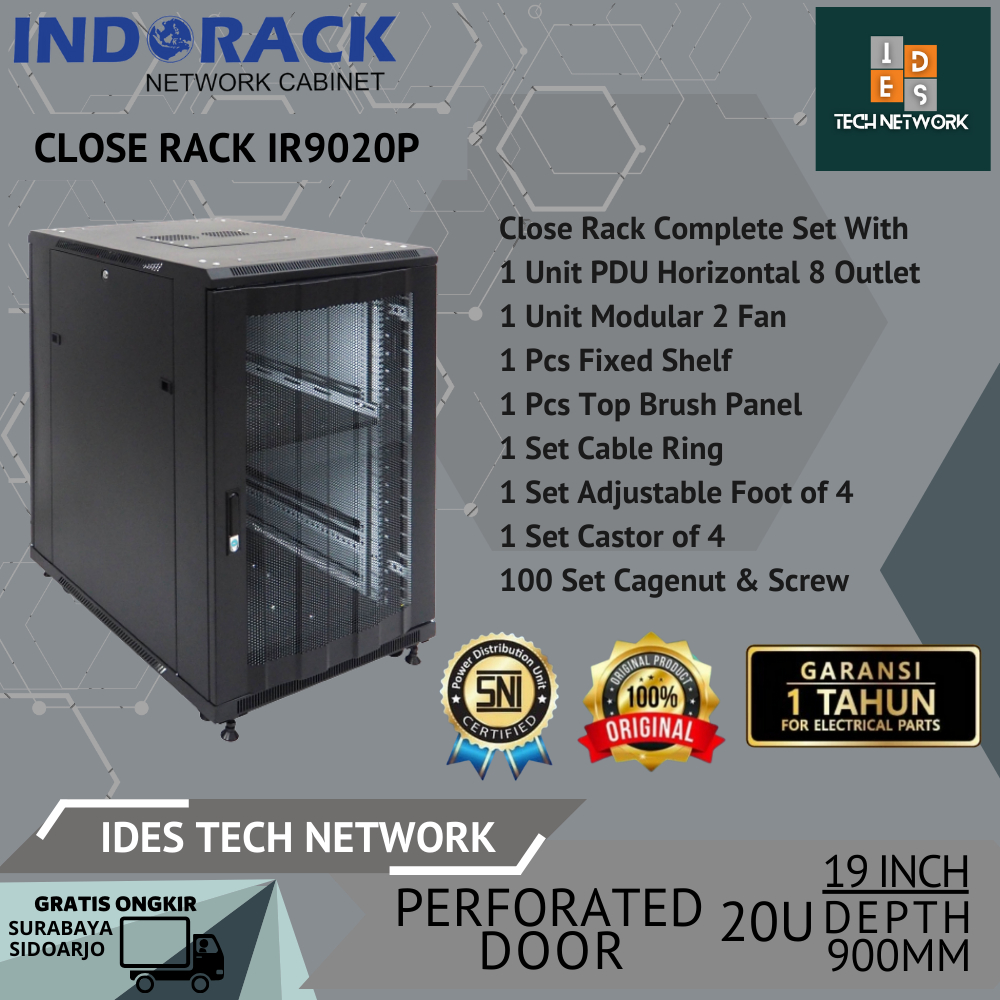Jual Rack Server Indorack Close Rack IR9020P 20U Depth 900mm Perforated ...