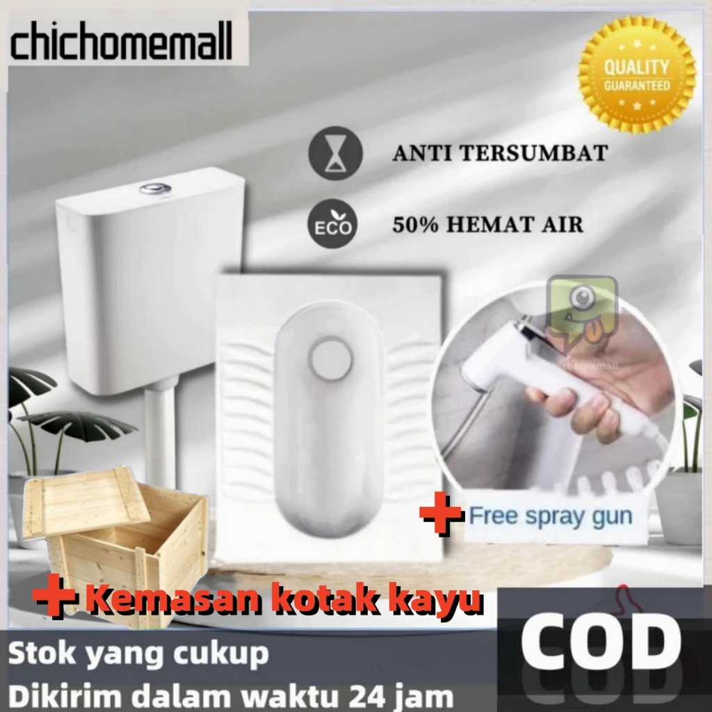 1 Set Toilet Jongkok + Toilet Jongkok Tangki Hemat Energi Bahan Keramik Bahan Keramik Toilet Jongkok Hemat Air Rak Anti Selip Anti Bau Putih