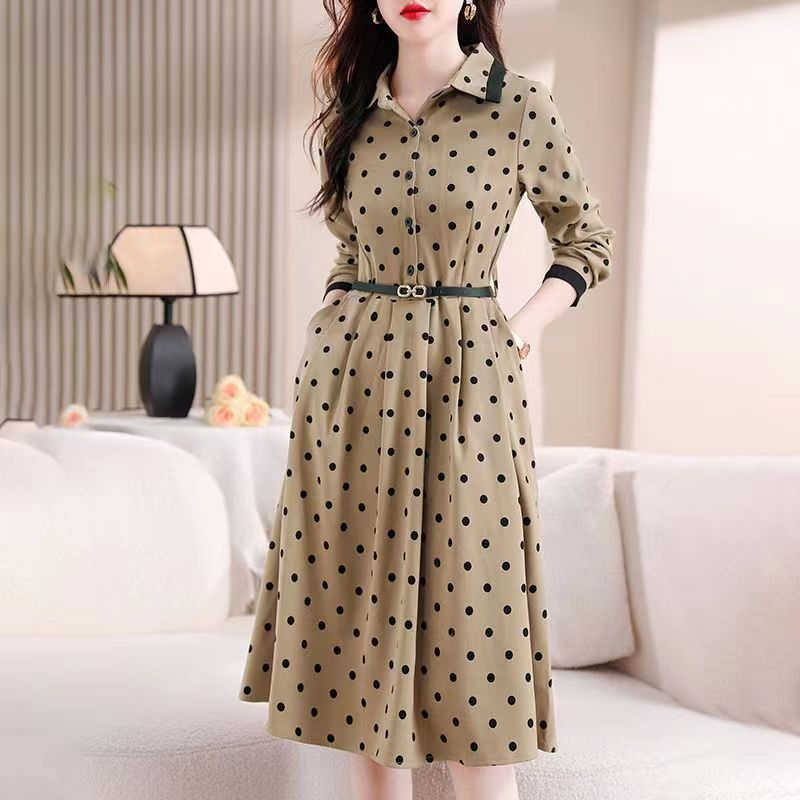 Jual Gaun lengan panjang polkadot gaya Korea modis baru dress