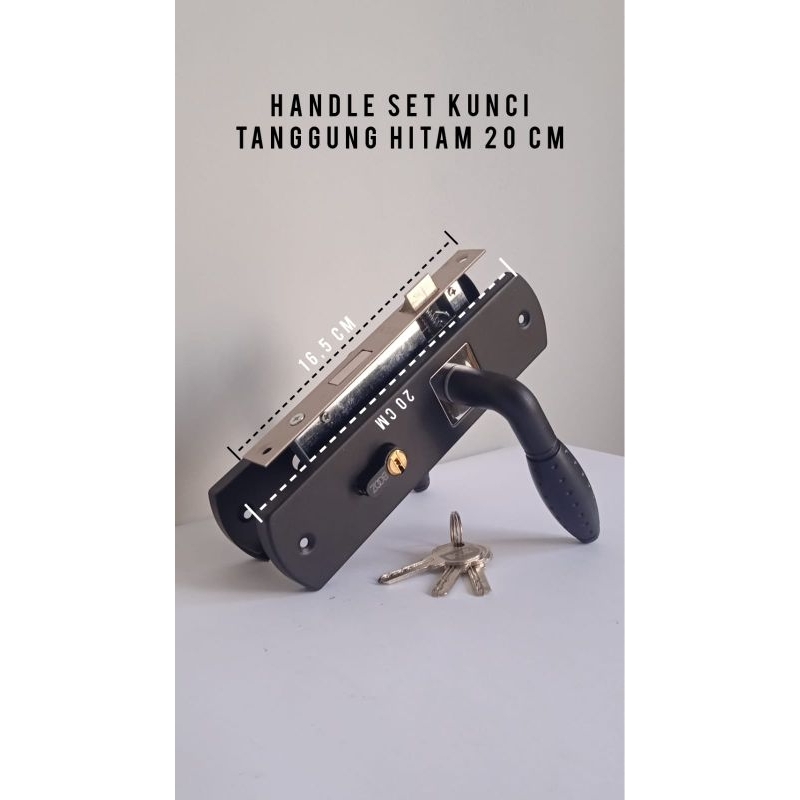 handle set kunci pintu hitam tanggung 20x5cm