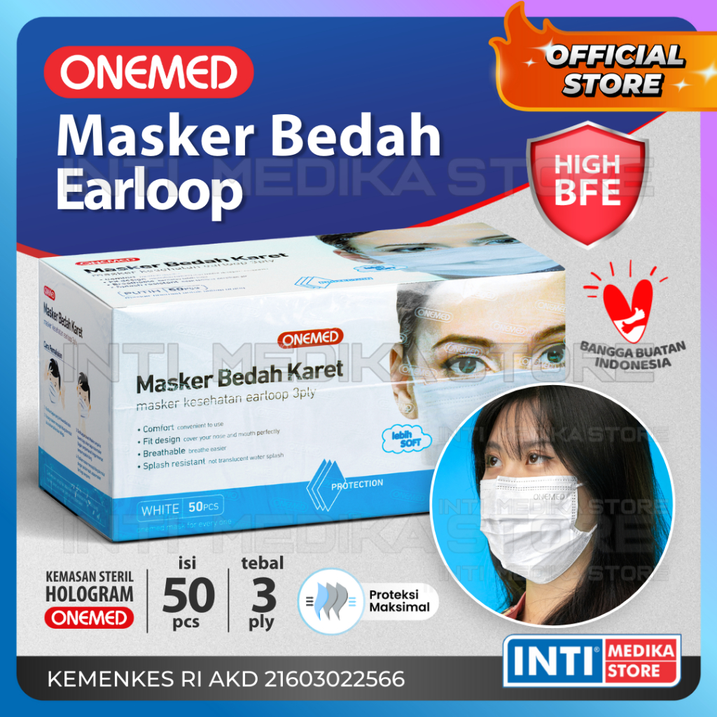 Jual ONEMED - Masker 3 Ply Earloop Medis / Surgical Mask | Shopee Indonesia