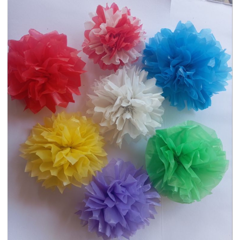 Bunga plastik kresek kerajinan tangan dari kresek isi 5 pcs ||Kelopak bunga pompom untuk kreativitas