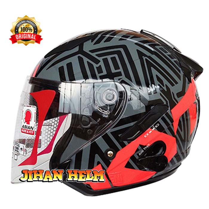 Jual HELM HALF FACE KYT GALAXY FLAT R ORIGINAL SNI MOTIF NEON RED FLOU