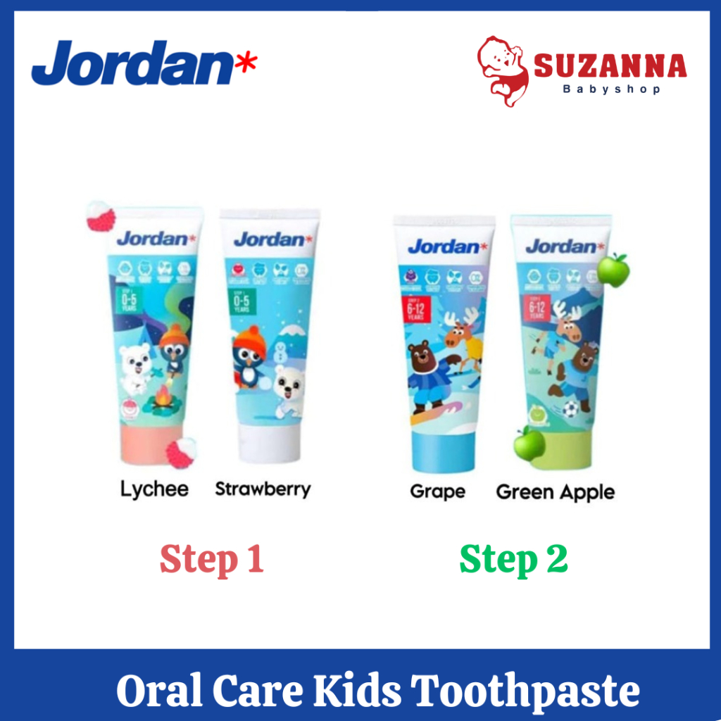 Jual Jordan Oral Care Kids Toothpaste Step 1/Step 2 (75g) Pasta Gigi ...