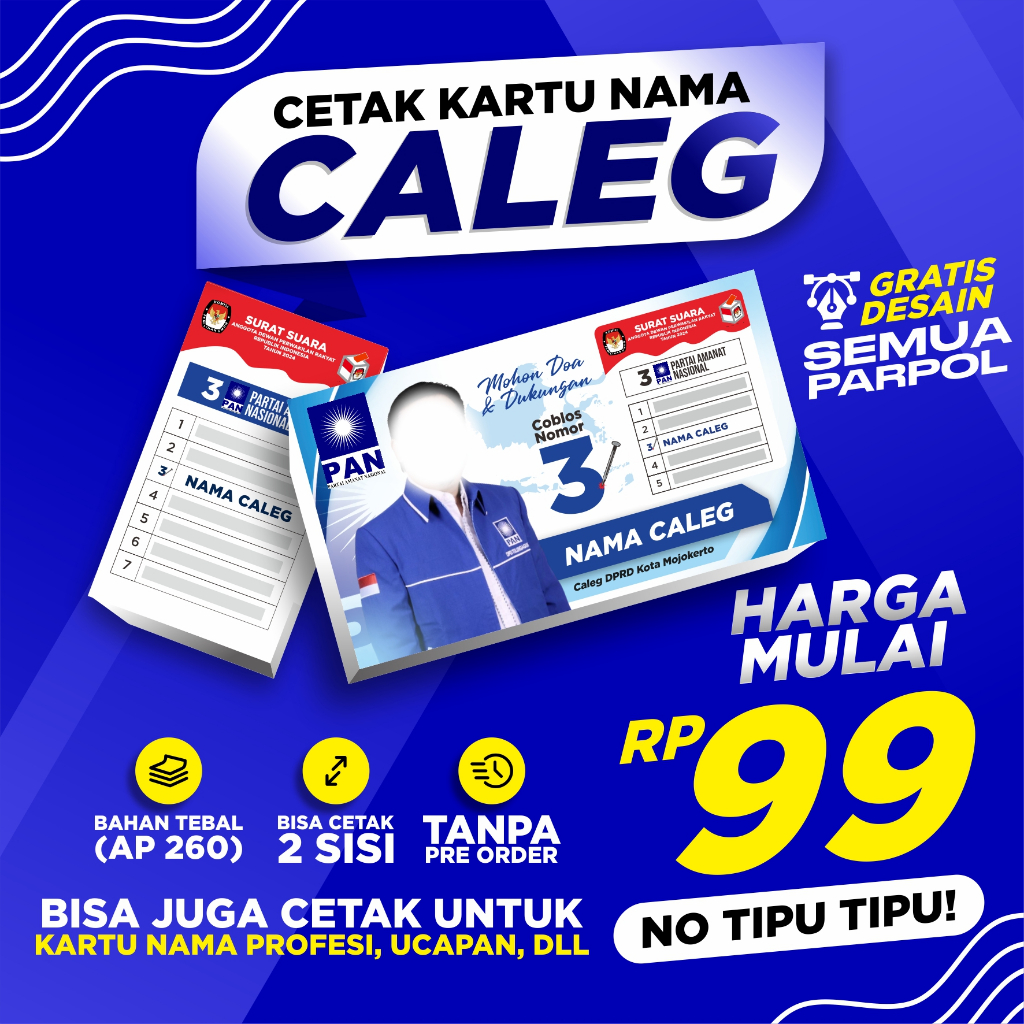 Jual Kartu Nama Custom Caleg / Kartu Nama Pemilu / Kartu Nama Custom ...