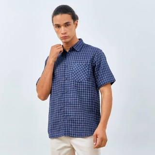 M231 Kemeja Pria Yarn Dyed Double Face Kotak Pendek Navy 3065
