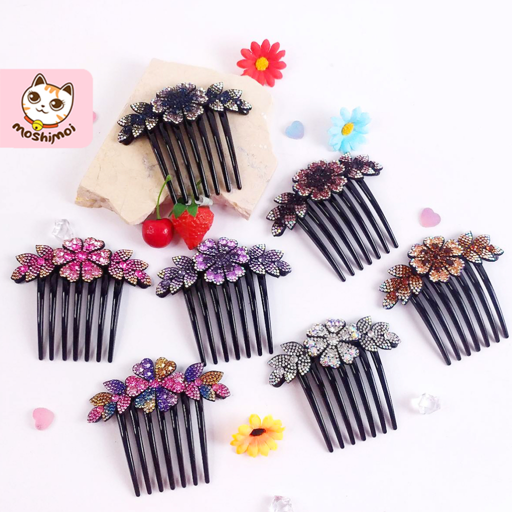 Jual Sirkam Rambut Hitam Motif Bunga + Mata Warna - Warni | Shopee ...