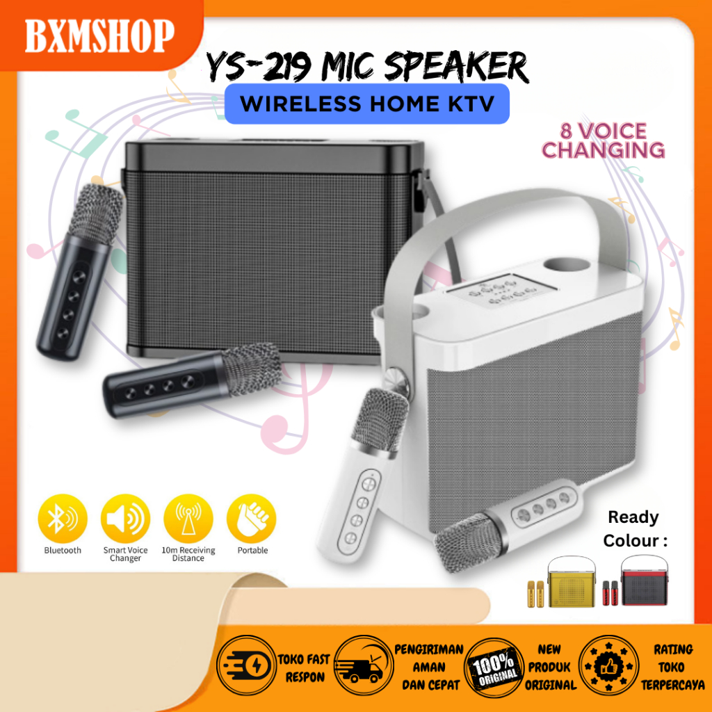 Jual YS219 Speaker Bluetooth Karaoke 2 Mic Karaoke Wireless Voice