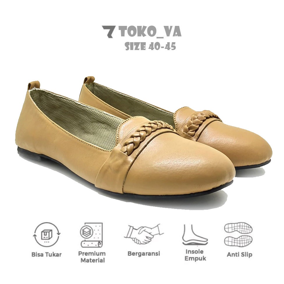Flat Shoes No 40 41 42 43 44 45 Sepatu Kerja Wanita Ukuran Jumbo Besar  Sepatu Formal Casual Cewek Full Black Ukuran Big Size AL186
