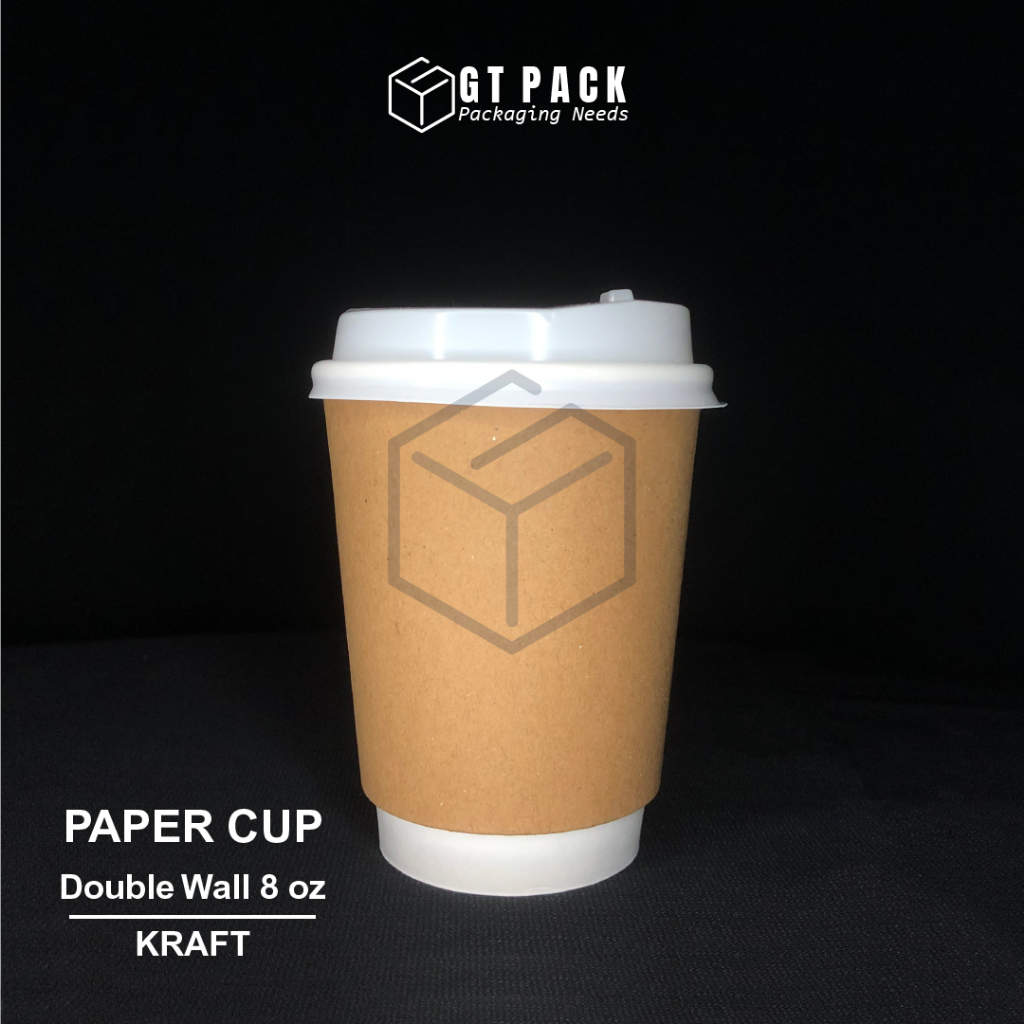 Jual Paper Cup Double Wall 8 Oz (Kraft) + Tutup | Shopee Indonesia