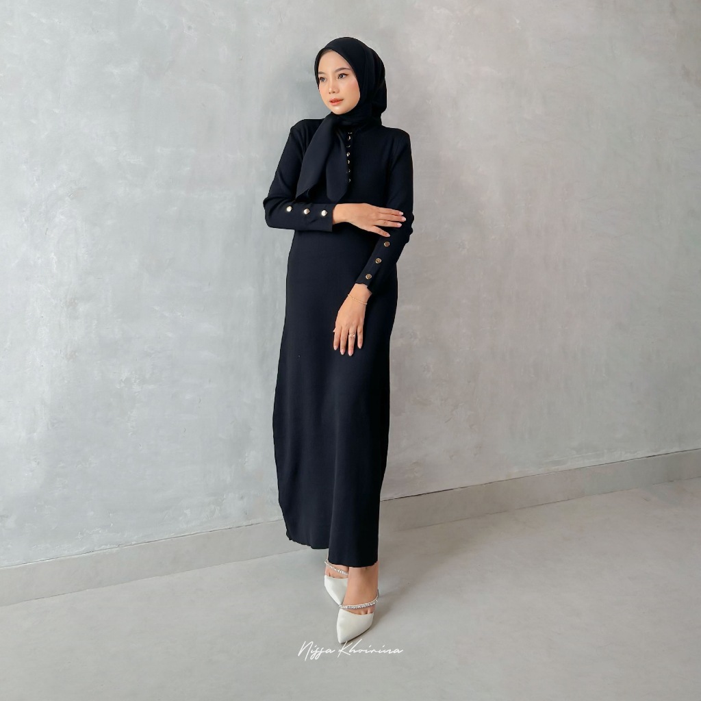 Jual Bynissa Della Inner Dress Busui Long Inner Rajut Knit Premium Dress Menyusui