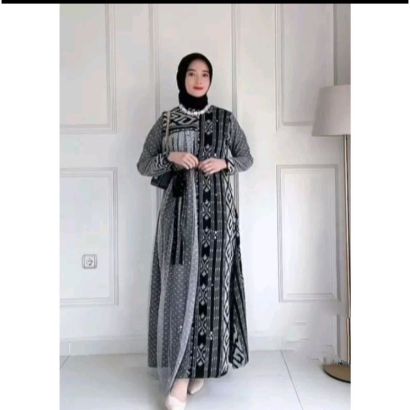 Jual Gamis raya set couple tenun baju pasangan muslimah syar'i dress ...