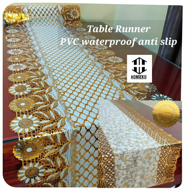 Jual Taplak Meja Tamu Roll Meteran Gold Mewah PVC Waterproof | Shopee ...