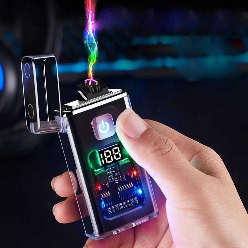 Jual The New Transparent Shell Double Arc Lighter Digital Power Display ...