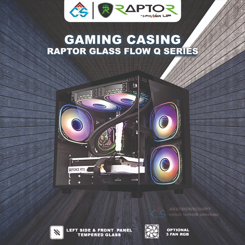 Jual Casing Gaming Raptor GLASS FLOW Q BK Series Black M-ATX / ITX ...