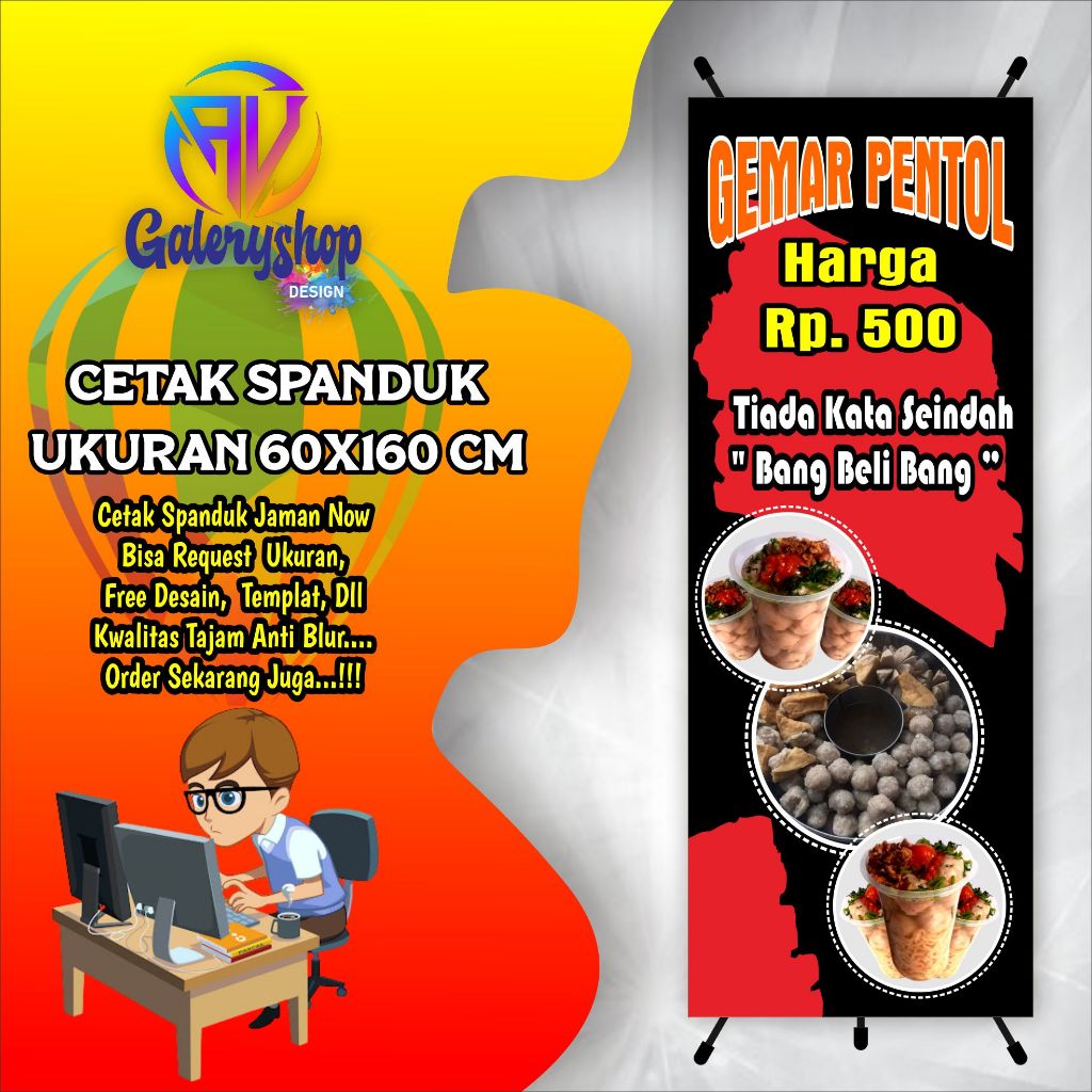 Jual Mmt Spanduk Banner Jualan Pentol Dll Ukuran 60x160 Cm Custom