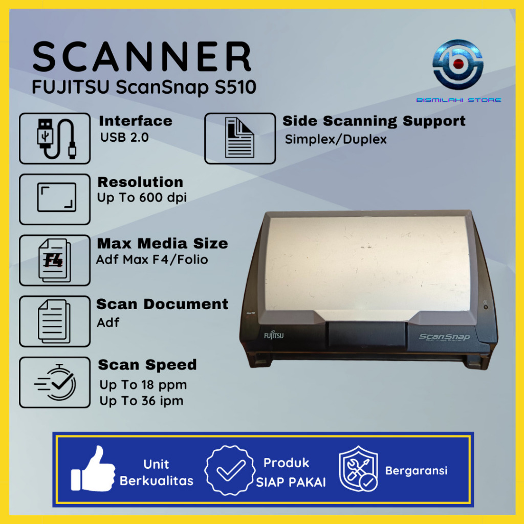 Jual Scanner F4 Fujitsu Scan Snap S510 Bisa Ukuran F4 Legal Folio
