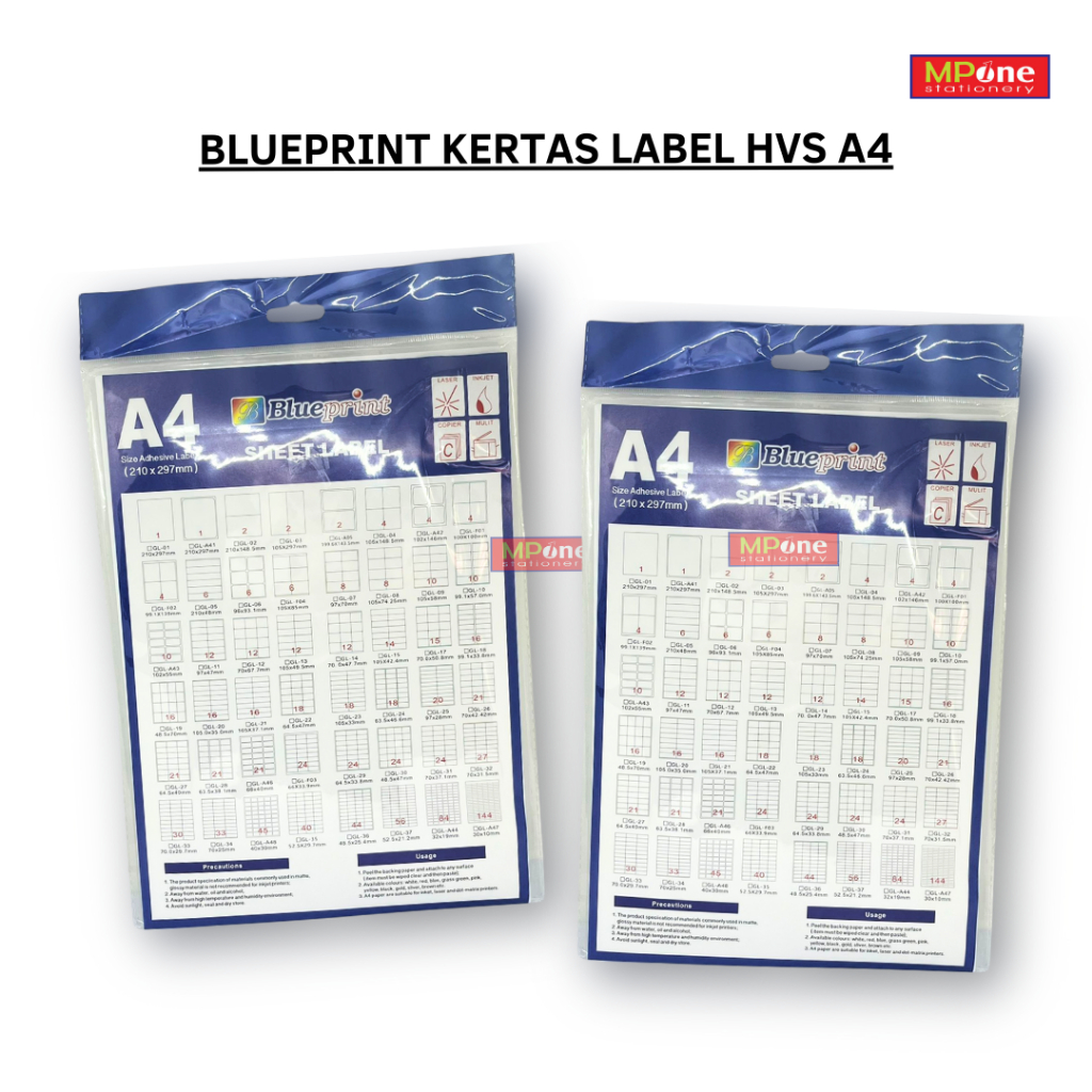 Jual Kertas Stiker Label HVS Blueprint A4 Uk 66x40mm 20 Lembar | Shopee ...