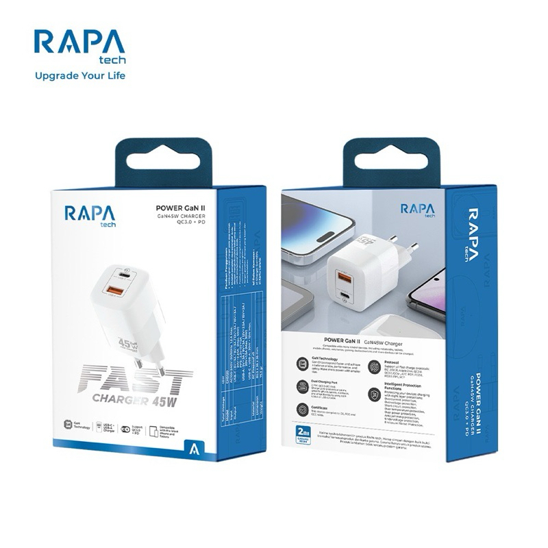Jual rapa fast charger 45watt dual port usb a dan usb c pd Gan | Shopee ...