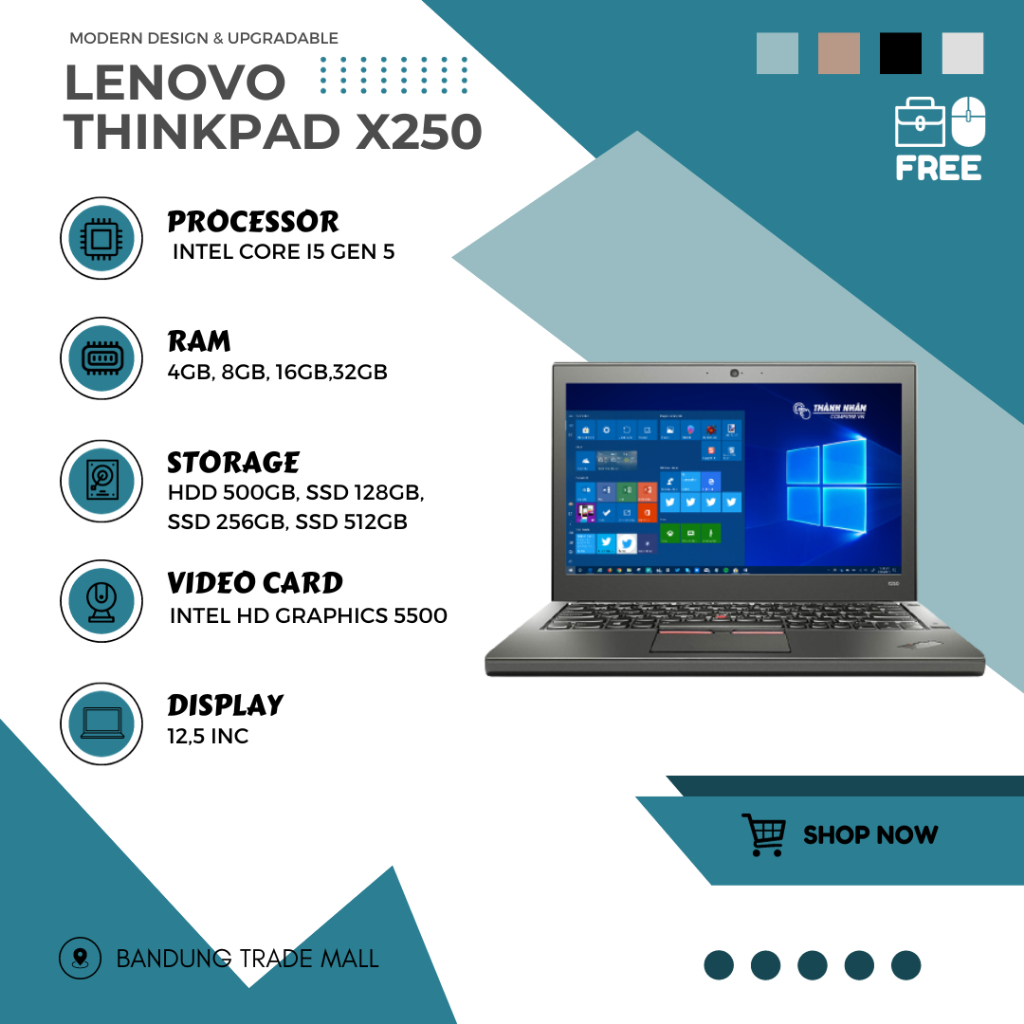 Lenovo ThinkPad X250, Intel® Core™ i3 de 5eme génération, 2,1 GHz, 31,8 cm (12.5"), 1366 x 768