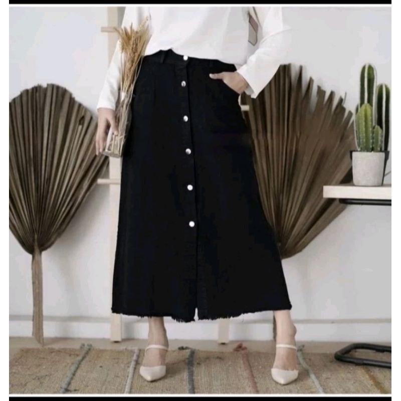 Jual Ledy Rok Button/Rok jeans panjang kancing depan Button up | Shopee ...