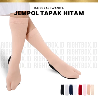 Rightbox, Kaos Kaki Muslimah Jempol Polos Telapak Hitam, Panjang dan Pendek Bahan Cotton Nylon