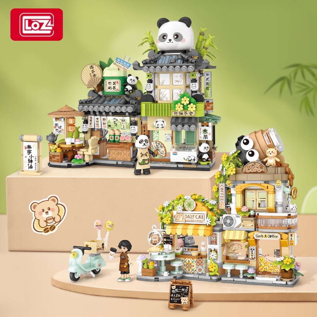 Jual Block City - LOZ Street View Bear Cafe Panda Tea House Puzzle ...
