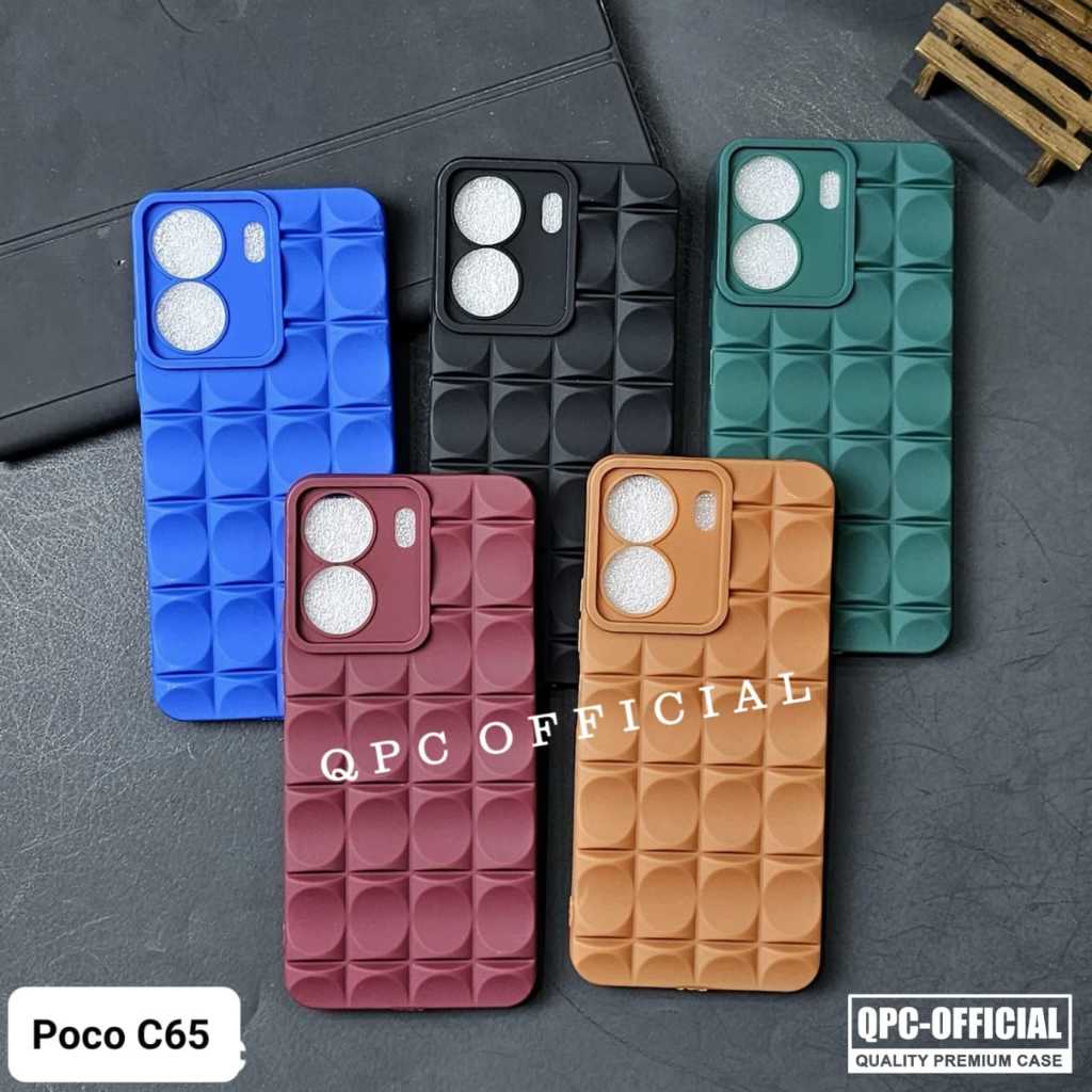 Jual Poco C65 Case Macaron Warna Motif Finger Grip / 3d Cubic Case ...